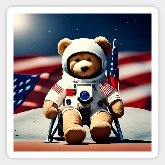 Teddy in a Space suit sitting on a deck chair on the Moon Sticker by Colin-Bentham